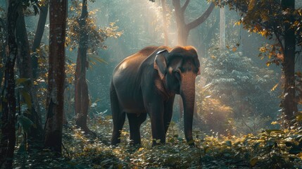 Elephants in the forest in Surin Province in Thailand