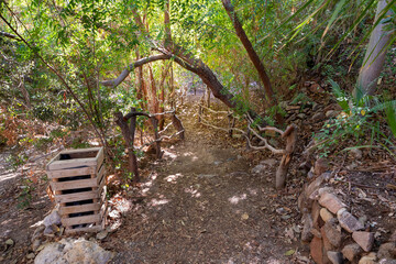 Walkway passing through the ornate Botanical Garden in Eilat city, southern Israel