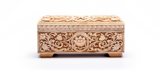 Exquisite Handcrafted Wooden Box Adorned with Intricate Floral Patterns