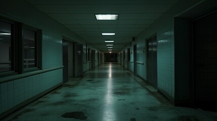 unused empty hospital building illustration desolate eerie, quiet spooky, derelict silent unused empty hospital building