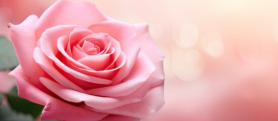 Elegant Pink Rose Blossom with Delicate Petals on Softly Blurred Floral Background