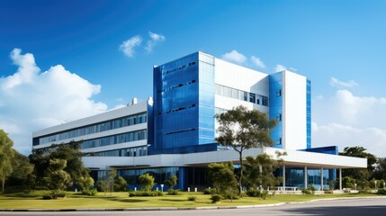 Fototapeta na wymiar clinic blue hospital building illustration architecture design, facility structure, health care clinic blue hospital building