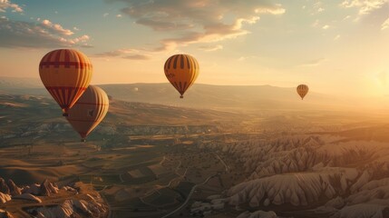 Hot air balloons fly above the sky