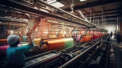dye industry textile mill illustration weave knit, silk wool, polyester linen dye industry textile mill