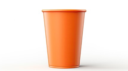 Vibrant Orange Plastic Cup Resting on Clean White Background for Contemporary Drink Concepts - obrazy, fototapety, plakaty