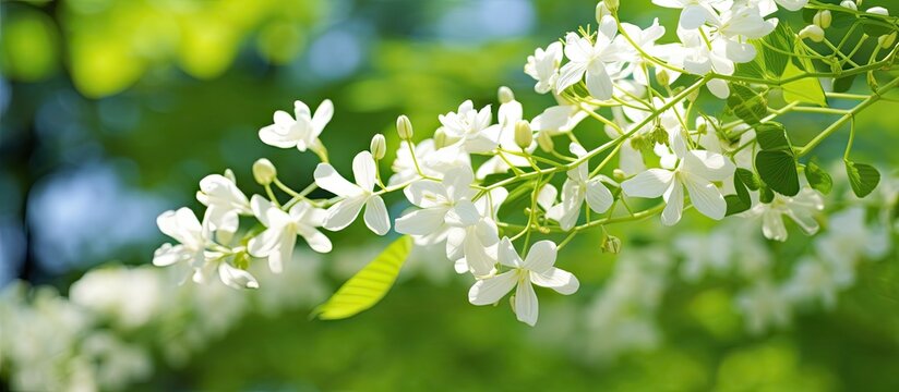 Delicate White Blossoms Adorning a Tree Branch with Fresh Spring Beauty