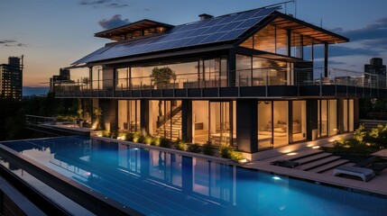 modern pool mansion building illustration spacious opulent, exclusive lavish, upscale elegant modern pool mansion building