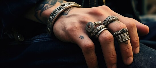 Mysterious Man Flaunts Dark Skull Ring, Embracing Rebel Style with Smooth Confidence