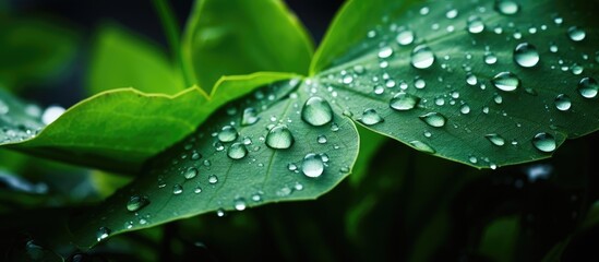 Refreshing Green Leaf Glistening with Dew Drops Capturing the Essence of Nature's Beauty