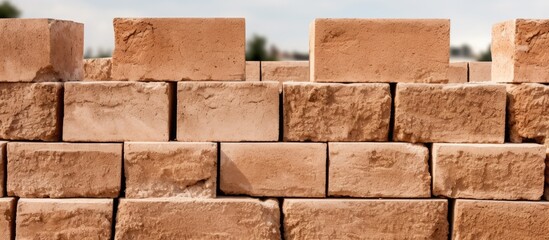 Diverse Pile of Bricks: Masonry Construction Site with Assorted Building Materials and Rocks