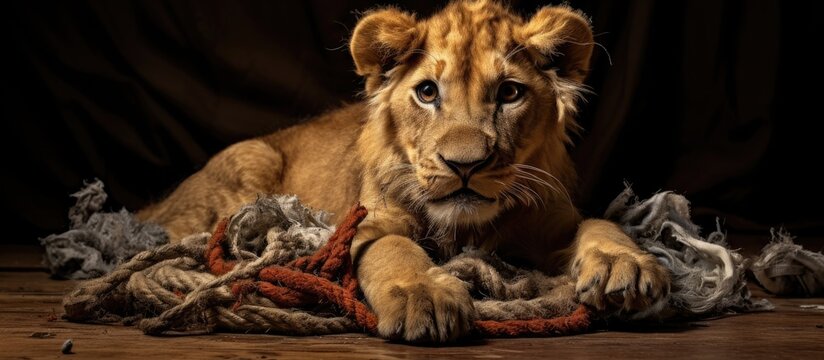 Innocent Lion Cub Feasting on a Fresh Kill Amidst the African Savanna Wilderness