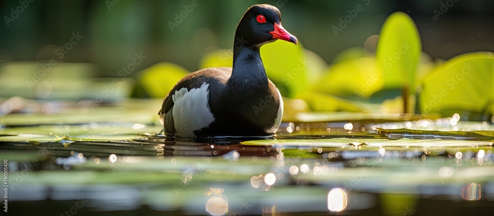 Wall mural Majestic Mallard Duck Glides Serenely Across a Tranquil Pond