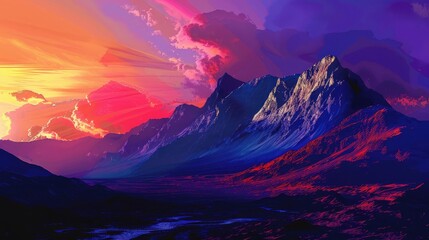 Obraz premium Mountain landscape image at sunset