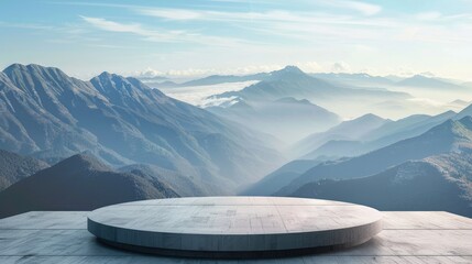 Round platform concept with views from the mountain top - obrazy, fototapety, plakaty
