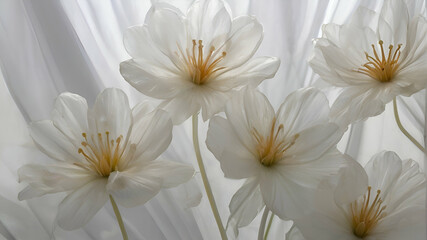 Ethereal flowers enveloped in a translucent white sheet