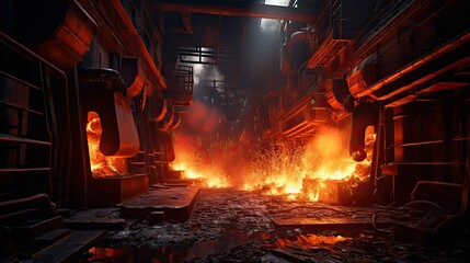 metal furnace steel mill illustration heat machinery, equipment factory, smelting casting metal furnace steel mill - obrazy, fototapety, plakaty