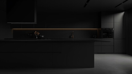 a minimalist black kitchen with clean lines and streamlined surfaces, emphasizing simplicity and functionality High detailed and high resolution smooth and high quality photo professional photography - obrazy, fototapety, plakaty