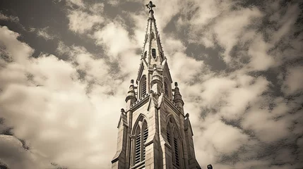 Foto op Canvas spire steeple church building illustration bell tower, historic landmark, gothic structure spire steeple church building © sevector