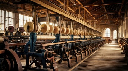 weaving history textile mill illustration industrialization factory, fabric machinery, labor production weaving history textile mill - obrazy, fototapety, plakaty