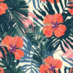 Hawaiian graphics Hawaiian shirt, Seamless pattern For clothing and decorative work generative ai art