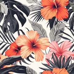 Hawaiian graphics Hawaiian shirt, Seamless pattern For clothing and decorative work generative ai art