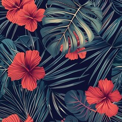 Hawaiian graphics Hawaiian shirt, Seamless pattern For clothing and decorative work generative ai art