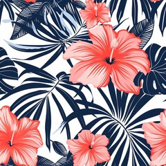 Hawaiian graphics Hawaiian shirt, Seamless pattern For clothing and decorative work generative ai art
