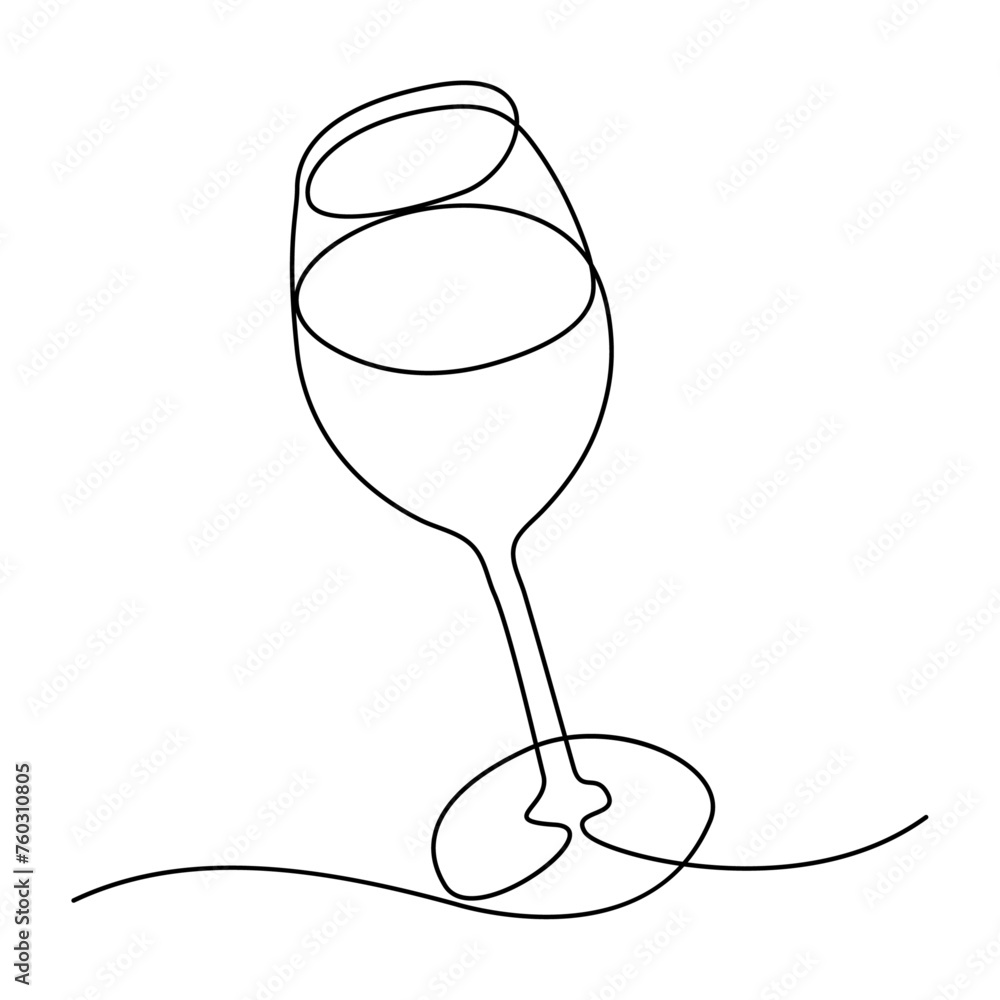 Poster wine glass isolated on white background. continuous one line drawing vector illustration minimalism 