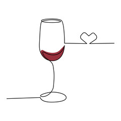 Wine glass isolated on white background. Continuous one line drawing vector illustration minimalism design of beverage element.
