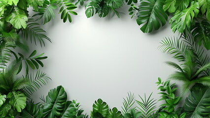 Tropical leaves isolated on white background copy space, summer holiday banner. With generative AI