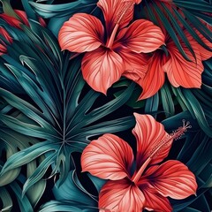 Hawaiian graphics Hawaiian shirt, Seamless pattern For clothing and decorative work generative ai art