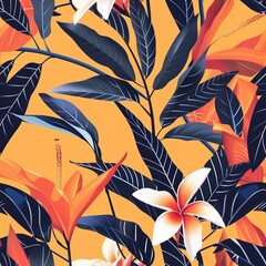 Hawaiian graphics Hawaiian shirt, Seamless pattern For clothing and decorative work generative ai art