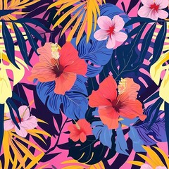 Fototapeta premium Hawaiian graphics Hawaiian shirt, Seamless pattern For clothing and decorative work generative ai art