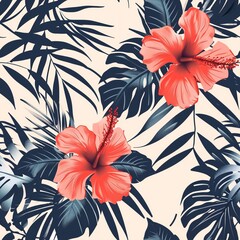 Hawaiian graphics Hawaiian shirt, Seamless pattern For clothing and decorative work generative ai art