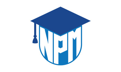 NPM initial letter academic logo design vector template. school college logo, university logo, graduation cap logo, institute logo, educational logo, library logo, teaching logo, book shop, varsity	