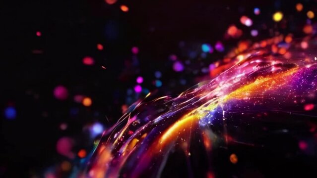 the big bang colorful particles animation pulsing and spinning glowing with bokeh on black background