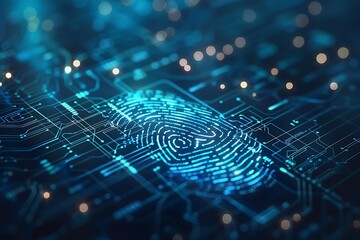 Cybersecurity and privacy, fingerprint icon on cybertechnology, edge computing background. - obrazy, fototapety, plakaty