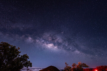 Stargazing at Pu'u Kalepeamoa, Maunakea Visitor Information Station, Big Island, Hawaii. Starry night sky, Milky Way galaxy astrophotography.	