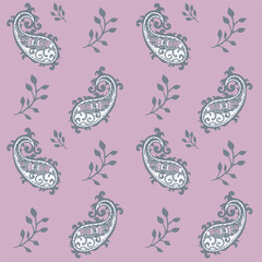 Paisley flowers and stems, seamless pattern vector