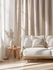 Minimalist home decor design with a sofa and white walls
