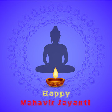 Traditional Mahavir Jayanti background with Mahavir Jayanti silhouette