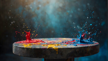 Artistic Podium with a blurred or bokeh background of Paint Splatter Canvas