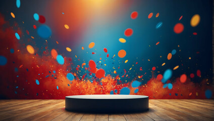 Bold Podium with a blurred or bokeh background of Pop Art Explosion