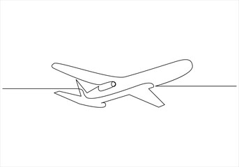 Fototapeta na wymiar Continuous one line drawing of airplane out line vector art illustration 