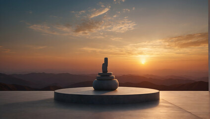 Minimalist Podium on a Gradient Sunset Background