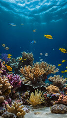 Naklejka na ściany i meble Oceanic Podium with a blurred or bokeh background of Coral Reef