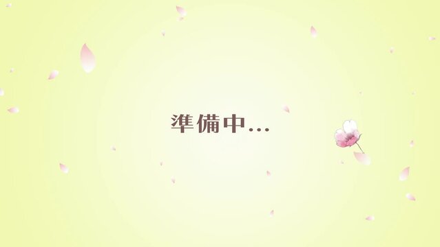 桜吹雪に準備中の文字のループ動画　黄色背景