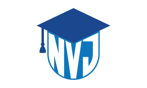 NVJ initial letter academic logo design vector template. school college logo, university logo, graduation cap logo, institute logo, educational logo, library logo, teaching logo, book shop, varsity	