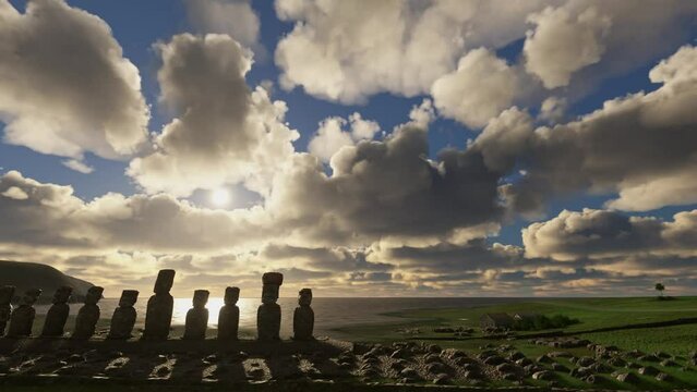 Aerial drone view of the Moai on Easter Island. Chile