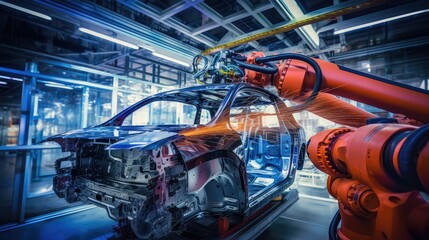 Fototapeta premium robotics modern automobile plant illustration efficiency innovation, sustainability assembly, quality safety robotics modern automobile plant